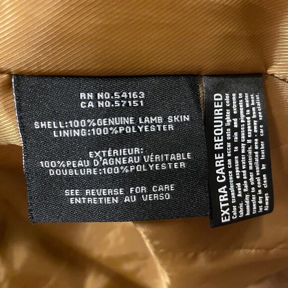 Cole Haan L Genuine Lambskin Leather Moto Jacket | Caramel Brown, Gold Zippers - Picture 10 of 11